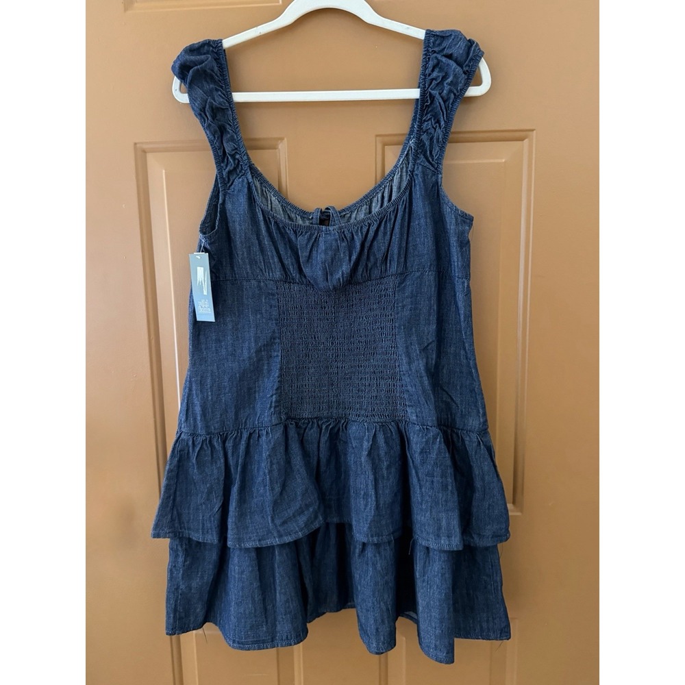 Wild Fable Women's Dark Blue Denim Cap Sleeve Mini A-Line Dress Size XL NWT - Picture 2 of 7